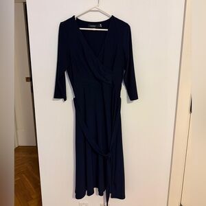 Lauren by Ralph Lauren Navy Wrap-Style Long Sleeve Dress